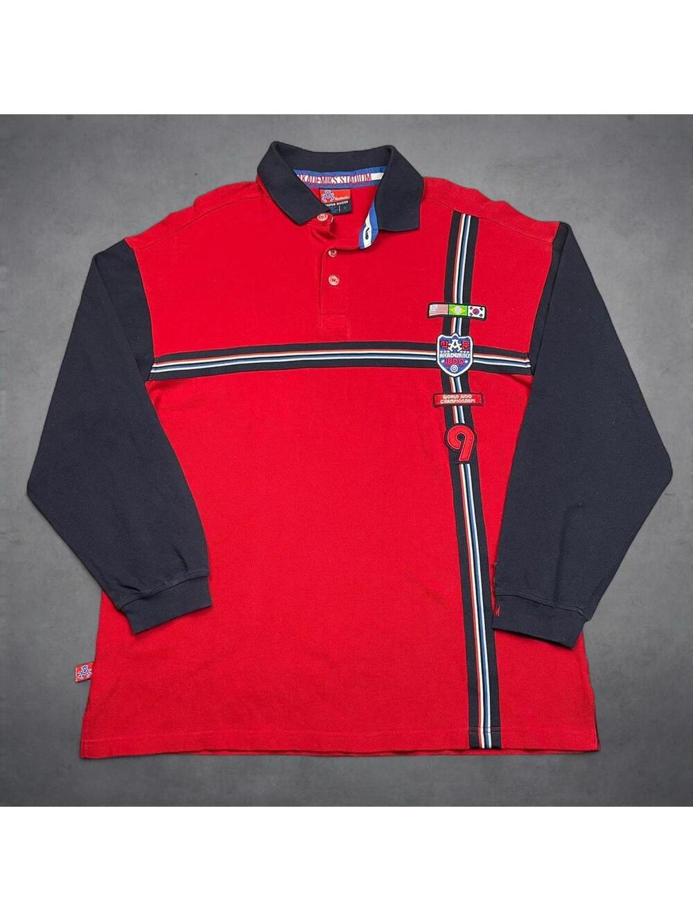 Vtg Akademiks Stadium Polo Large Red World Judo Championships Y2K Streetwear
